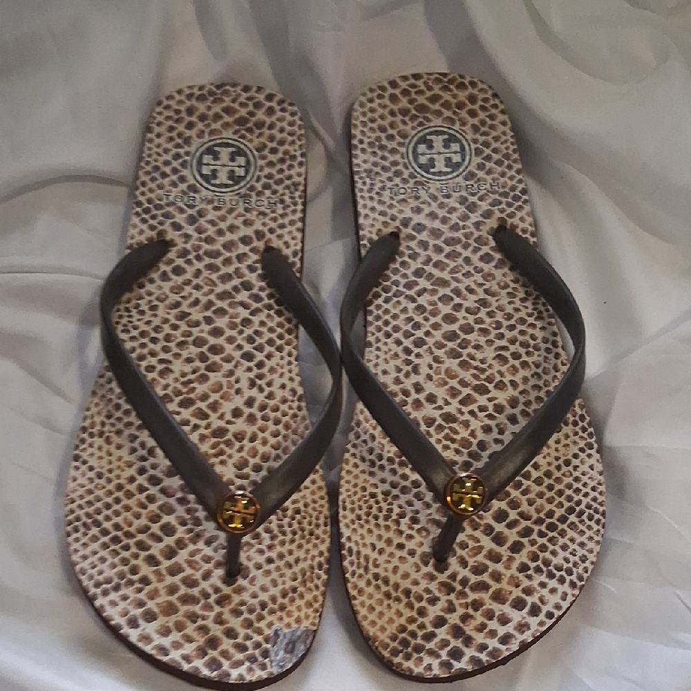 Tory Burch Brown Snakeskin Flip Flops